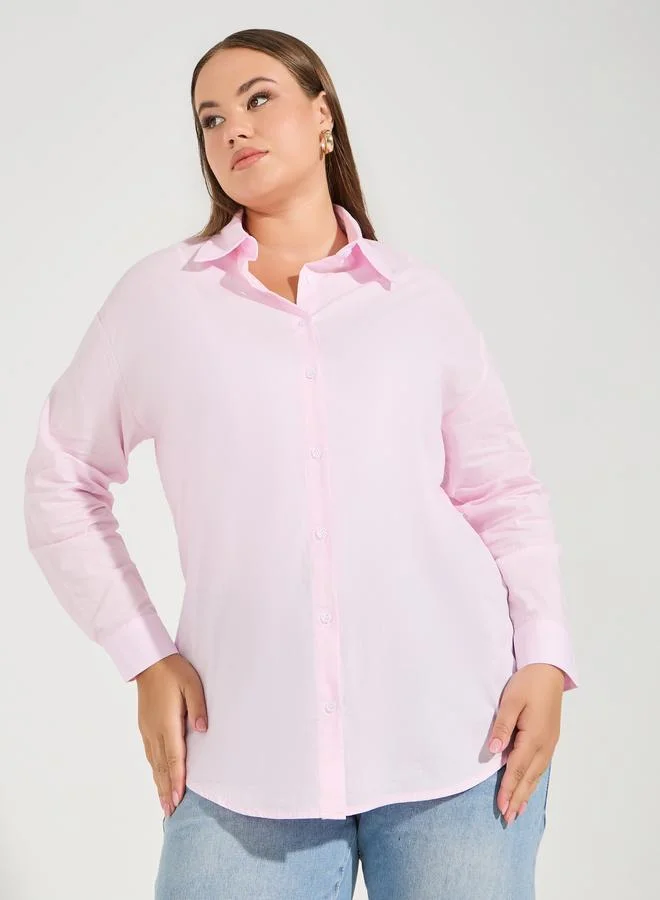 Styli Plus Size Solid Button Through Oversized Shirt