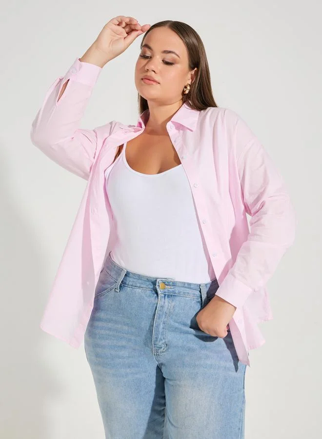 Styli Plus Size Solid Button Through Oversized Shirt