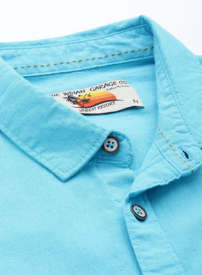 The Indian Garage Co Men Slim Fit Solid Full Sleeves Cutaway Collar Resort Wear Shirt