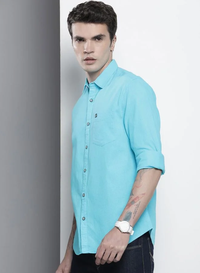 The Indian Garage Co Men Slim Fit Solid Full Sleeves Cutaway Collar Resort Wear Shirt