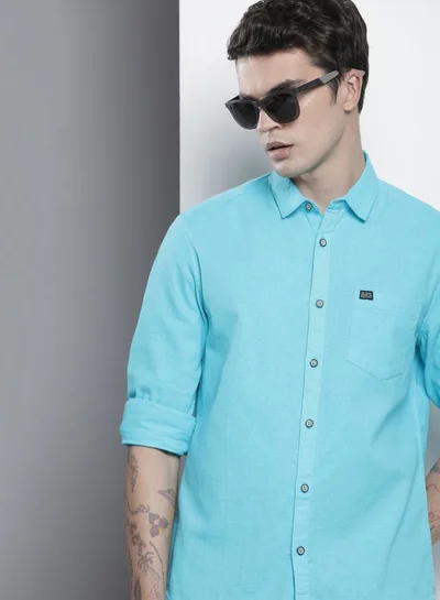 The Indian Garage Co Men Slim Fit Solid Full Sleeves Cutaway Collar Resort Wear Shirt