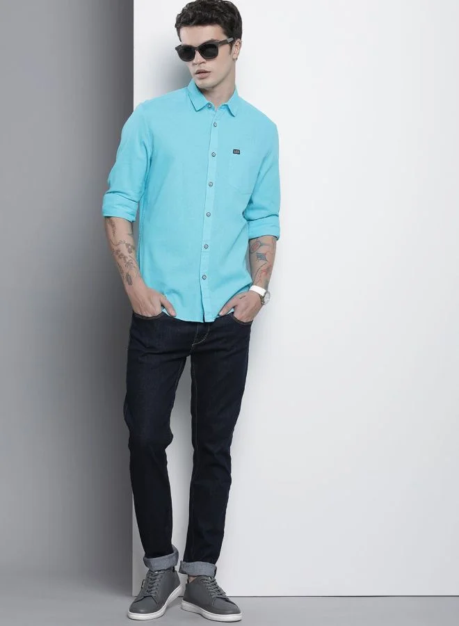 The Indian Garage Co Men Slim Fit Solid Full Sleeves Cutaway Collar Resort Wear Shirt