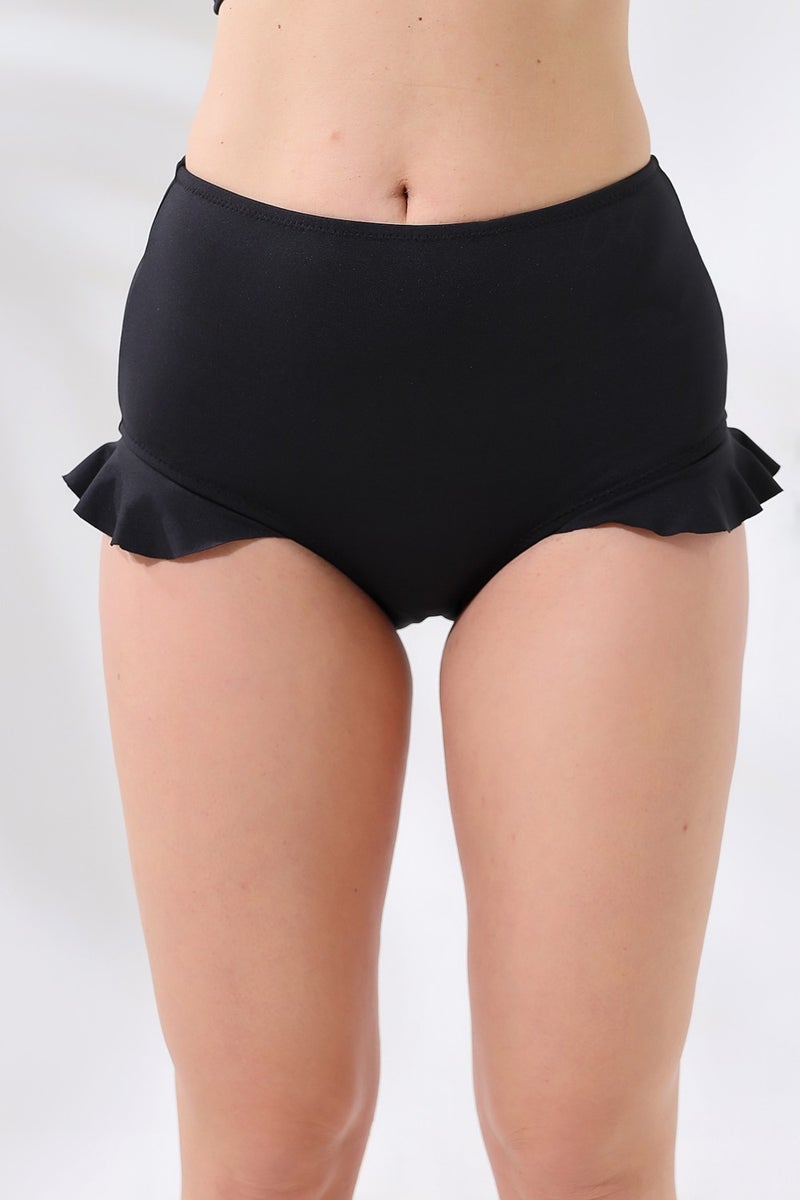 Aykum , High Waist Bikini Bottom Ruffle Lined, Black - Image 1