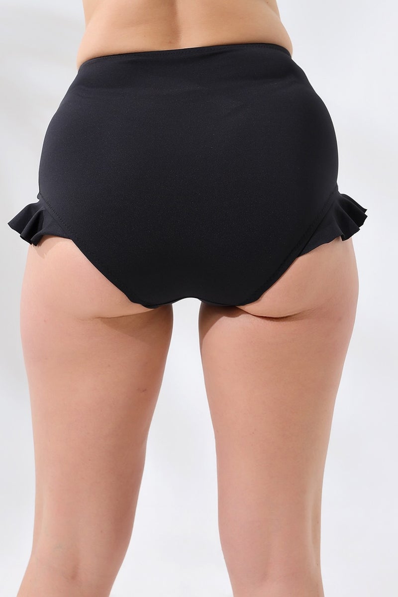 Aykum , High Waist Bikini Bottom Ruffle Lined, Black - Image 3