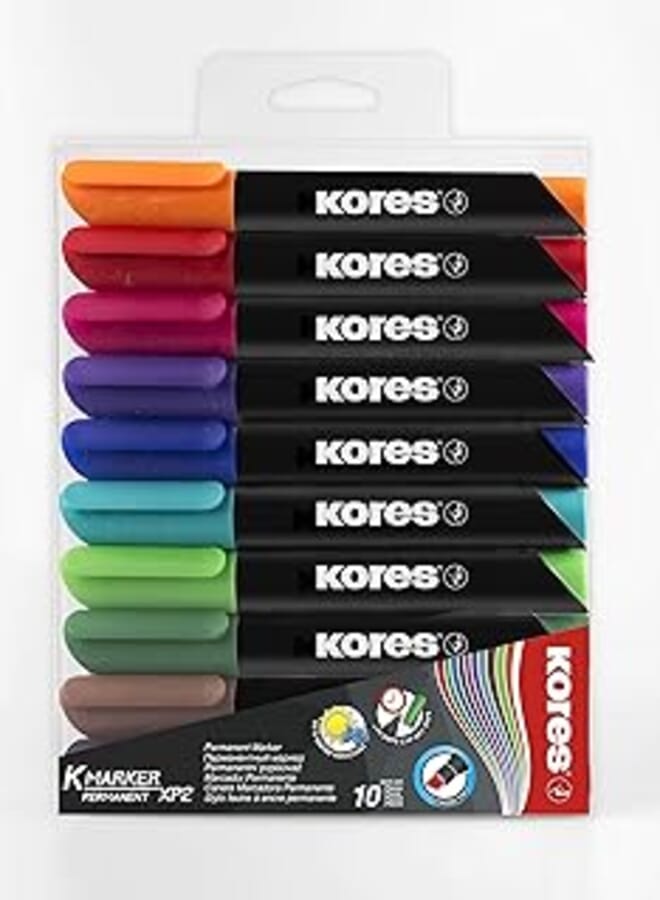 Kores - k-marker xp2: coloured permanent marker pens, pack of 10 assorted colours