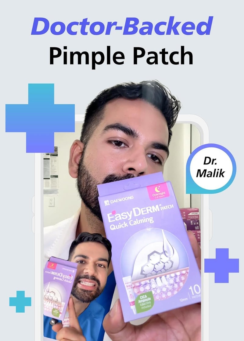 DWEasyDerm لصقات دويزي ديرم السريعة لتهدئة المغنيسيوم - علاج موضعي لحب الشباب هيدروكوليد يشمل ملاقط وأمبولة، 10 لصقات، ملصق حب الشباب، صنع من شركة دايوونغ للأدوية - Image 2