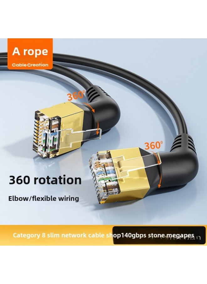 Generic Cat6a Super Class 6 Network Cable Elbow Rotation 10G 10 Gigabit Finished Jumper Pure Copper 360 Degree Cat8RJ45 Thin Wire-Color:Black Cat8-Line Length:5 M  - Image 1
