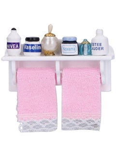Zerodis Dollhouse Wooden Towel Rack Bottles 1:12 Simulation Miniature Furniture Model Toy For Dollhouse Bathroom Decoration Accessories  - Image 1