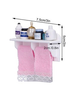 Zerodis Dollhouse Wooden Towel Rack Bottles 1:12 Simulation Miniature Furniture Model Toy For Dollhouse Bathroom Decoration Accessories  - Image 3
