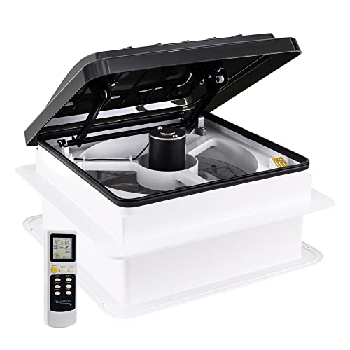 RecPro RV Roof Vent Fan Vento Deluxe 10 Speed with Rain Sensor | 12V | Remote Control | Garnish Ring Included (Smoke) - Image 1