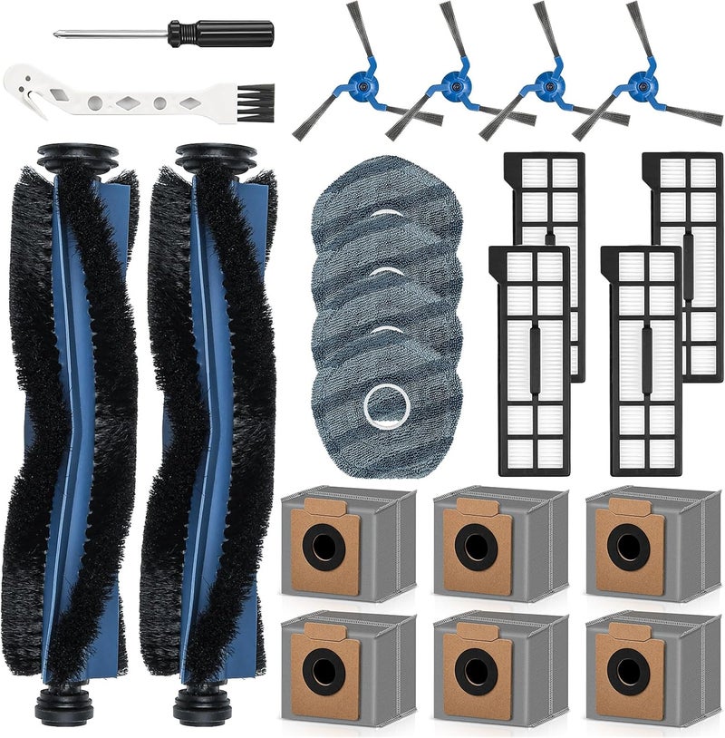 AnDongo 22 Pack Replacement Accessories for eufy X10 Pro Omni Robot Vacuum Cleaner, 2 Main Brush 4 Filter 6 Dust Bag 4 Mop Pads 4 Side Brush 1 Cleaning Brush 1 Screwdriver | 2 Mainbrush 4 Filter 6 Dust Bag 4 Mop Pads 4 Sidebrush 1 Cleaning Brush 1 Screwdriver - Image 1