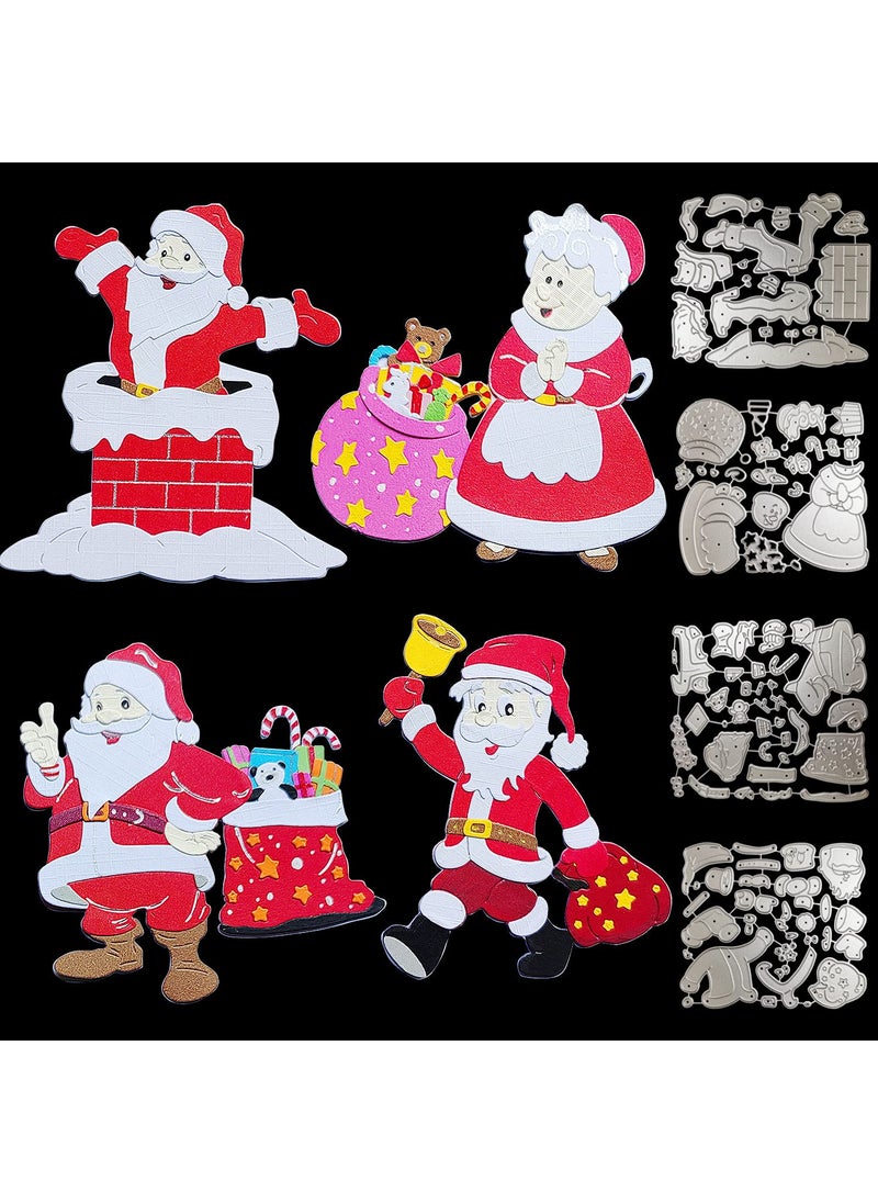 QTOOLS 4 Sets Santa Chimney Christmas Die Cuts for Card Making Mrs Claus Scrapbooking Supplies Dies Embossing Stencil Template Tool for DIY Molds Paper Card Photo Album Craft Decoration 