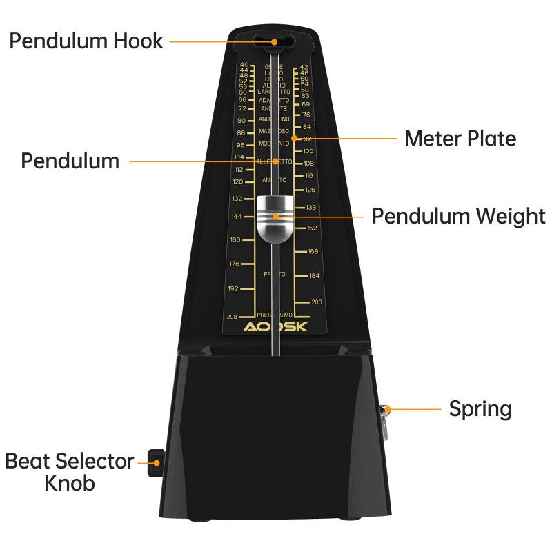 AODSK Mechanical Metronome Black Universal Metronome for Piano Guitar Violin Drums and Other Instruments Standard Loud Sound - Image 3