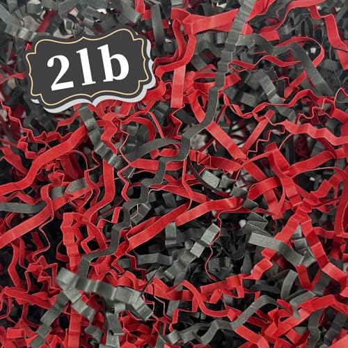 ZEBMOON 2 LB Black Red Crinkle Cut Paper Shred Filler Great for Gift Wrapping, Basket Filling, Birthday, Wedding, Halloween, Thanksgiving, Christmas Day, New Year Party Decorations Filling Supplies - Image 1