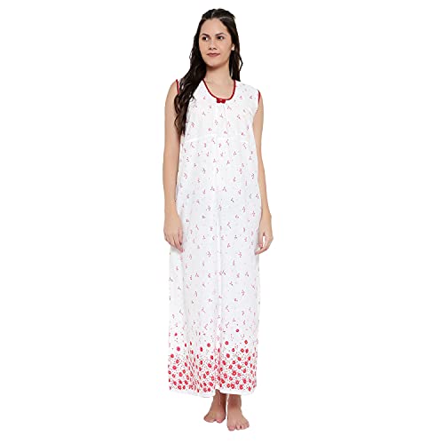 CIERGE Women's Cotton Abstract Print Maxi Nighty (CIERGE-WHITE-SLEEVELESS_Multicolour_Free Size) - Image 1
