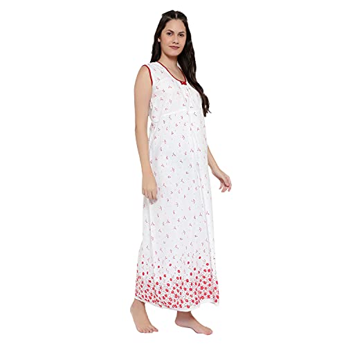 CIERGE Women's Cotton Abstract Print Maxi Nighty (CIERGE-WHITE-SLEEVELESS_Multicolour_Free Size) - Image 5