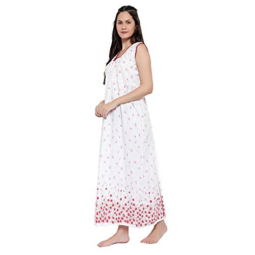 CIERGE Women's Cotton Abstract Print Maxi Nighty (CIERGE-WHITE-SLEEVELESS_Multicolour_Free Size) - Image 4
