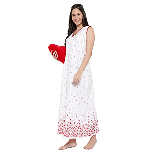 CIERGE Women's Cotton Abstract Print Maxi Nighty (CIERGE-WHITE-SLEEVELESS_Multicolour_Free Size) - Image 3