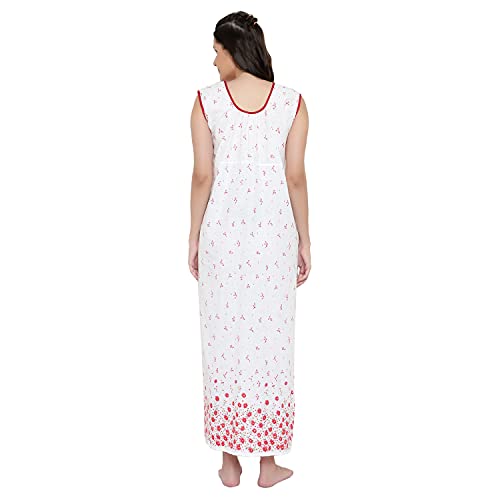 CIERGE Women's Cotton Abstract Print Maxi Nighty (CIERGE-WHITE-SLEEVELESS_Multicolour_Free Size) - Image 2