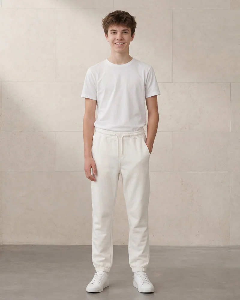 Redtag Senior Boys White Knit Jogger with Cuffed Hem