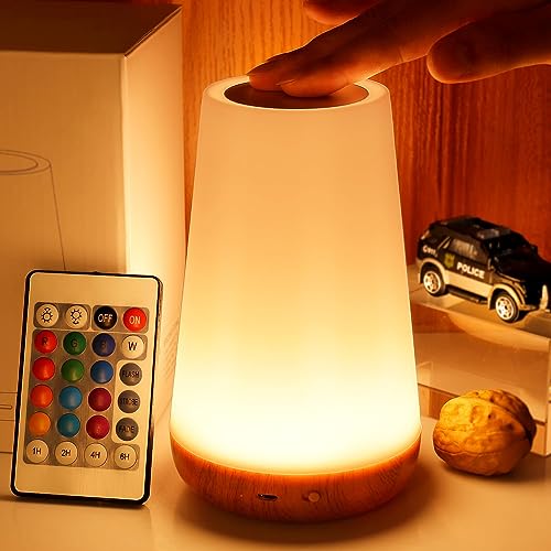 THAUSDAS Night Light Dimmable Touch Lamp for Bedroom Portable Table Bedside Lamp 5 Brightness 13 RGB Colors Night Lights for Baby Nursery Bathroom