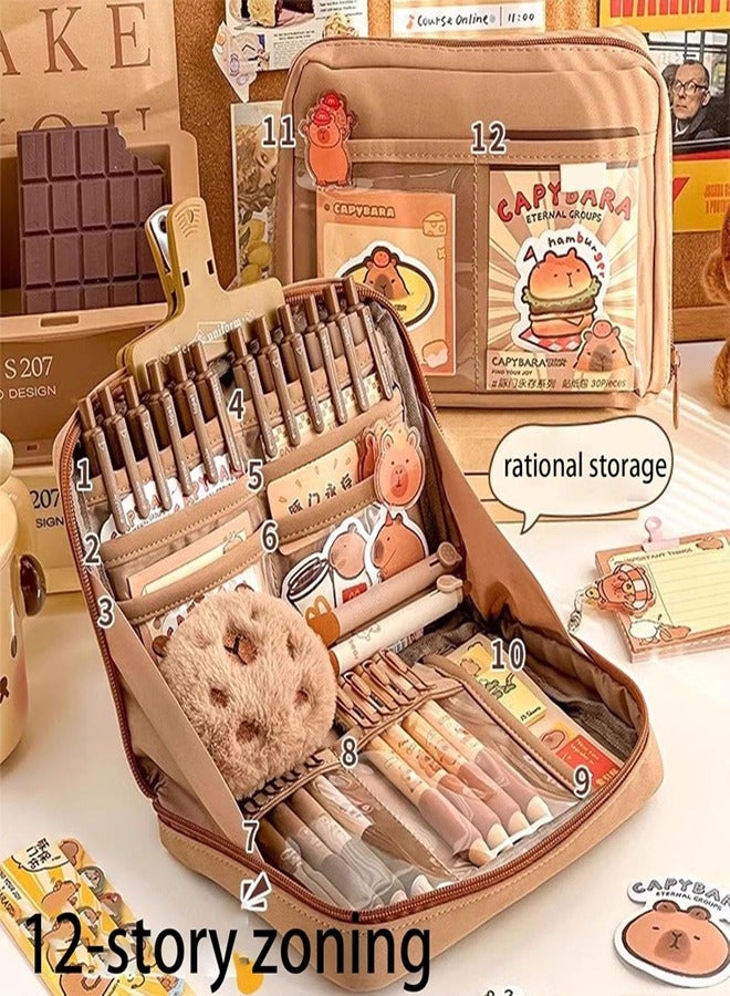 general Capybara Pencil Case 12 Layer Large Capacity Durable Stain Resistant for Elementary Middle High School Students - Image 2