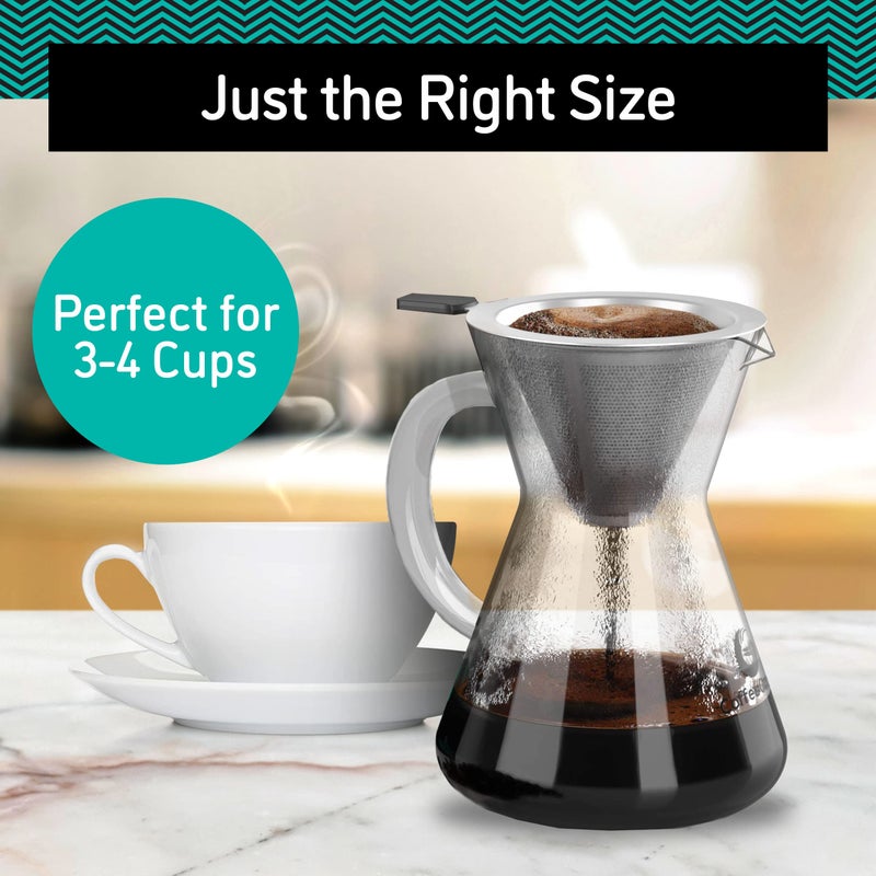 Coffee Gator Pour Over Coffee Maker - 14oz High Heat Borosilicate Glass with Reusable Stainless Steel Filter, Drip Coffee Brewer Pourover Dripper Set Carafe, 400ml Clear - Image 4