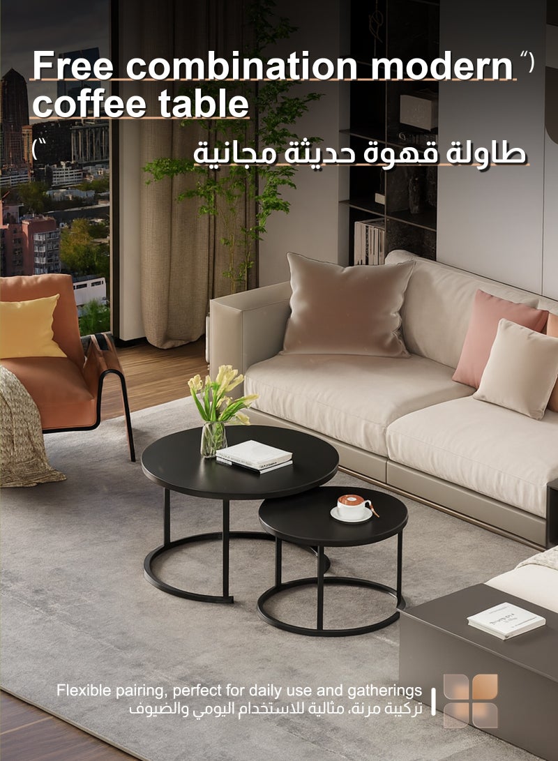 ULHYC Round Nesting Coffee Tables, Tea Drinking Tables, Modern Decorative Coffee Center Tables, Set of Two, Coffee Tables for Living Room With Sturdy Metal Frame, Black 60 cm and 80 cm - Image 3