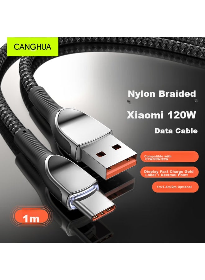 CangHua كابل بيانات مناسب لهواتف شاومي، كابل شحن Type-c 6a، كابل شحن سريع 120w/67w/33w، لهواتف شاومي 13pro/12/11، ريدمي K50/40s/note، مضفر، بطول 1 متر - Image 1