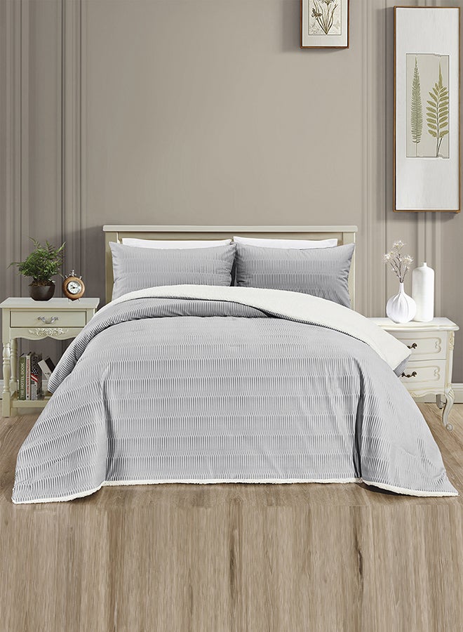 In-House Rancy | Winter Comforter Set with Fur Lining 3 Pieces - 260x240 cm - Light Grey  - Image 2