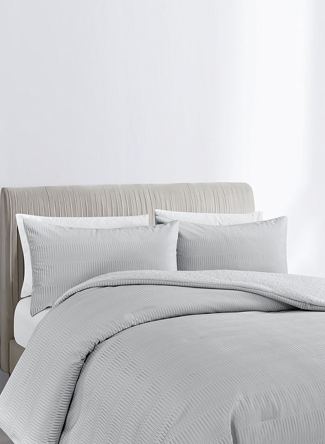 In-House Rancy | Winter Comforter Set with Fur Lining 3 Pieces - 260x240 cm - Light Grey  - Image 4