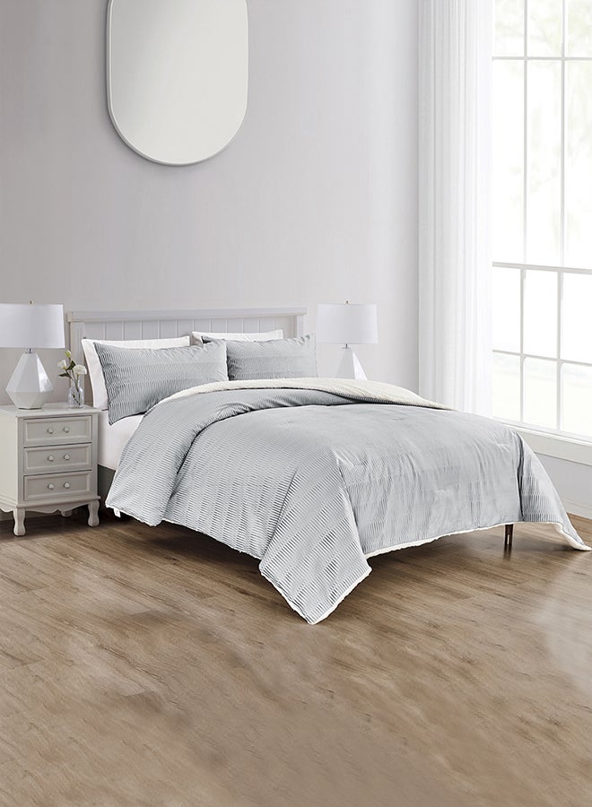 In-House Rancy | Winter Comforter Set with Fur Lining 3 Pieces - 260x240 cm - Light Grey  - Image 1