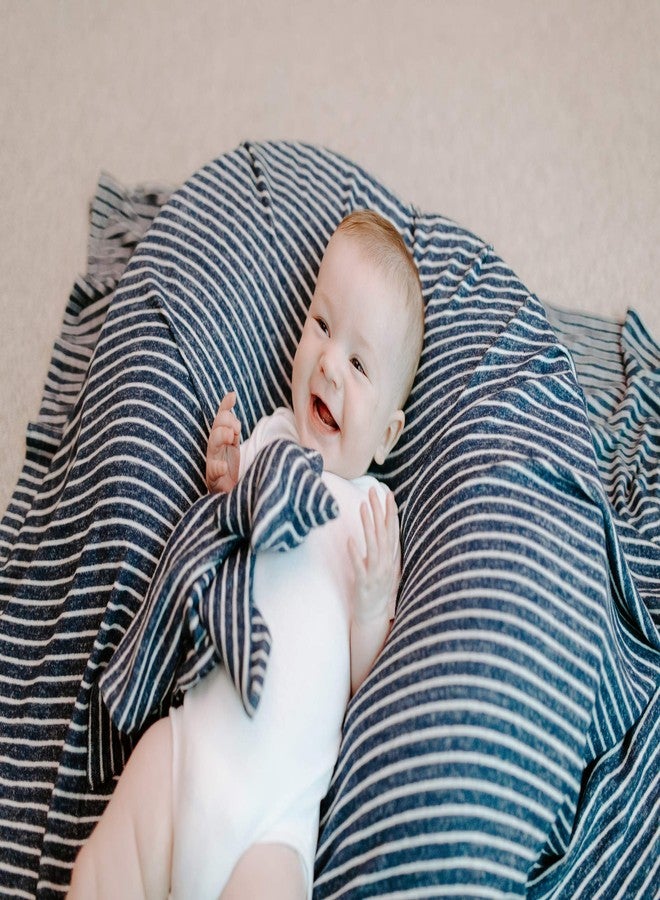 aden + anais Snuggle Knit Baby Swaddle Blanket for Newborn Girl and Boy, Versatile Stroller Cover, Burp Cloth, Nursing Shield, 47 x 47 Inch, Navy Stripe - Image 4