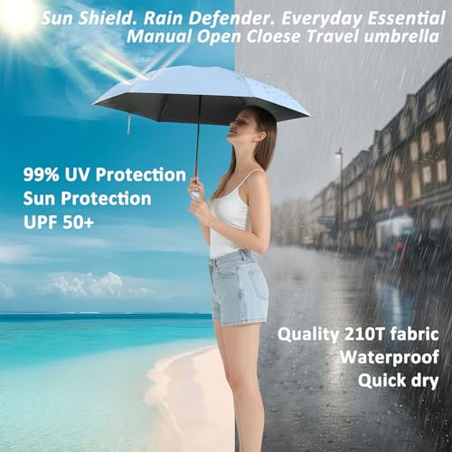 BAODINI Travel Essentials Mini Umbrella for Purse With Case Small Compact UV Sun Protection Lightweight Tiny Pocket Manual Open Close Umbrella for Women Kids and Men Fit Purse Backpack - Image 2