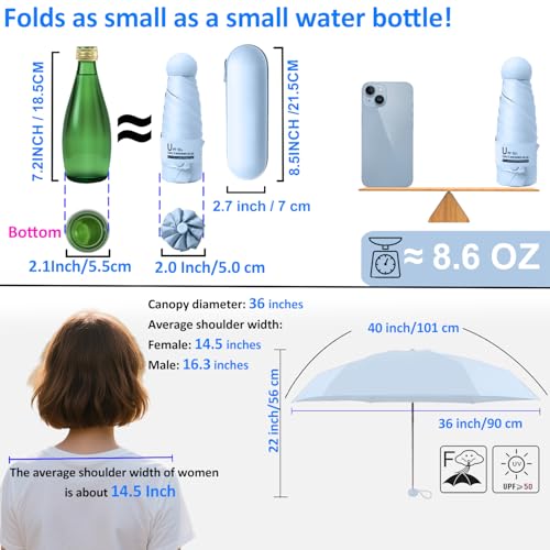 BAODINI Travel Essentials Mini Umbrella for Purse With Case Small Compact UV Sun Protection Lightweight Tiny Pocket Manual Open Close Umbrella for Women Kids and Men Fit Purse Backpack - Image 4