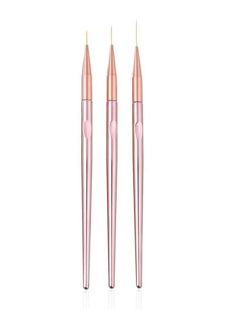 Excefore 3 Pcs Rose Gold Nail Art Liner Brushes Set UV Gel Acrylic Application Nail Pens Nail Art Designs Tools 3 Pcs Rose Gold Nail Art Liner Brushes Set UV Gel Acrylic Application Nail Pens Nail Art Designs  - Image 1
