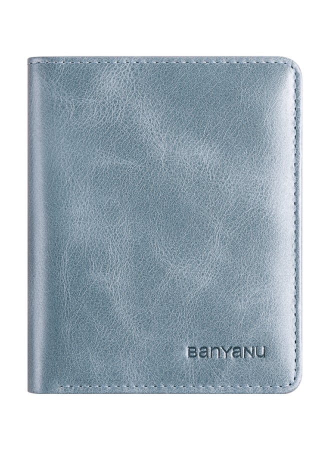 بانيانو محفظة رجالية من الجلد الطبيعي عمودية رفيعة للغاية من جلد البقر من الطبقة الأولى بتصميم بسيط باللون الأزرق (جلد البقر من الطبقة الأولى الرجعية) - Image 2
