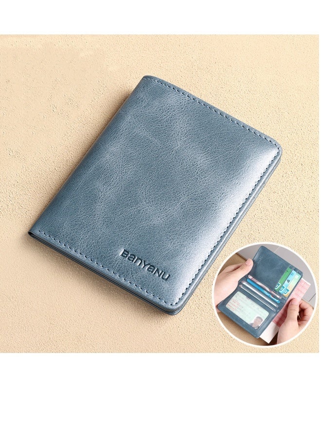 بانيانو محفظة رجالية من الجلد الطبيعي عمودية رفيعة للغاية من جلد البقر من الطبقة الأولى بتصميم بسيط باللون الأزرق (جلد البقر من الطبقة الأولى الرجعية) - Image 1