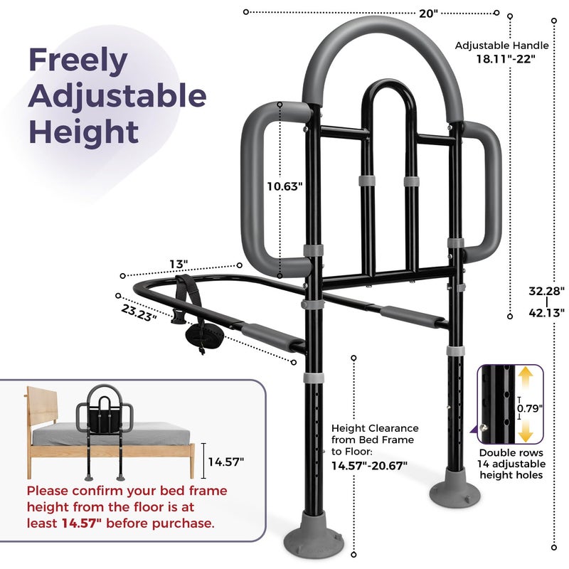EASYVAVA Bed Rails for Elderly Adults Safety, Adjustable Bed Assist Rail - Portable Bed Cane Supports 400 Lbs,ASTM Approved Bedside Safety & Stability for Seniors,for Bed Frames 14.57"-20.67" - Image 2