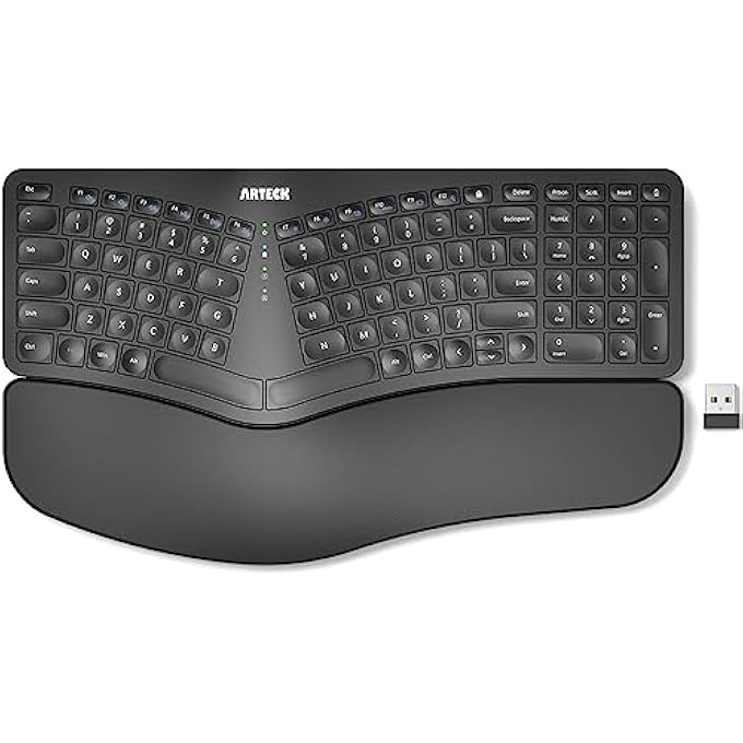 Arteck ERGONOMIC SPLIT KEYBOARD WITH PADDED WRIST REST, 2.4G USB WIRELESS COMFORTABLE SPLIT KEYBOARD WITH NATURAL ERGONOMICS, FOR WINDOWS COMPUTERS AND LAPTOPS - Image 1
