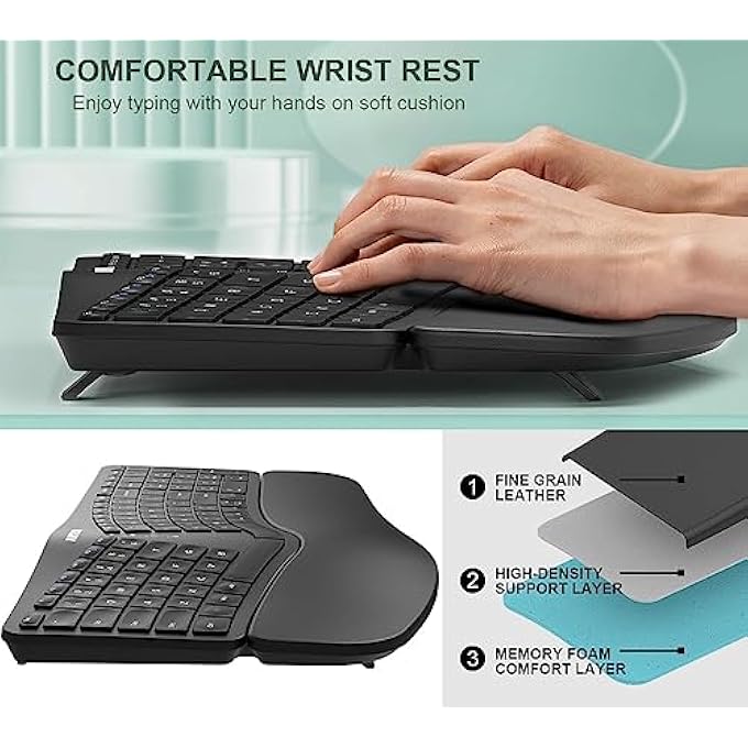 Arteck ERGONOMIC SPLIT KEYBOARD WITH PADDED WRIST REST, 2.4G USB WIRELESS COMFORTABLE SPLIT KEYBOARD WITH NATURAL ERGONOMICS, FOR WINDOWS COMPUTERS AND LAPTOPS - Image 3