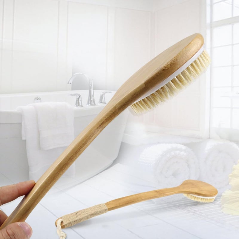 VILLCASE Bristle Bath Brush Long Handle 40cm Anti-Slip Body Scrubber Back Scrubber Exfoliating Massage Brush for Men and Women Shower Bath Use - Image 4