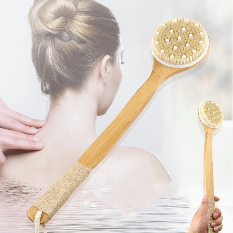 VILLCASE Bristle Bath Brush Long Handle 40cm Anti-Slip Body Scrubber Back Scrubber Exfoliating Massage Brush for Men and Women Shower Bath Use - Image 3