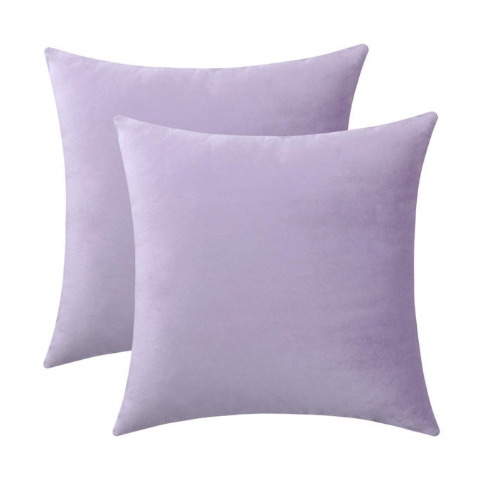 SET OF 2 COMFY SOFT VELVET THROW PILLOW CASES FOR SOFA COUCH DECORATIVE SOLID SQUARE CUSHION COVERS FOR BEDROOM CAR 14 X 14 INCHES LAVENDER