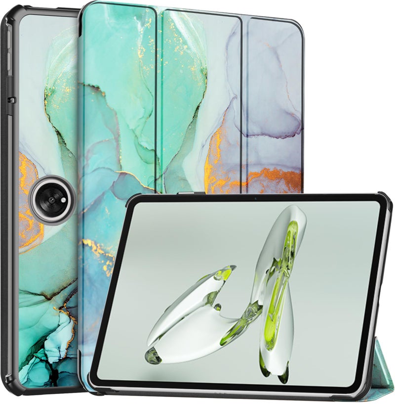 Robustrion Cover for OnePlus Pad Go Cover Case, Trifold Flip Case Cover for OnePlus Pad GO 11.35 inch [Support Auto Sleep Wake] - Marble Green - Image 1