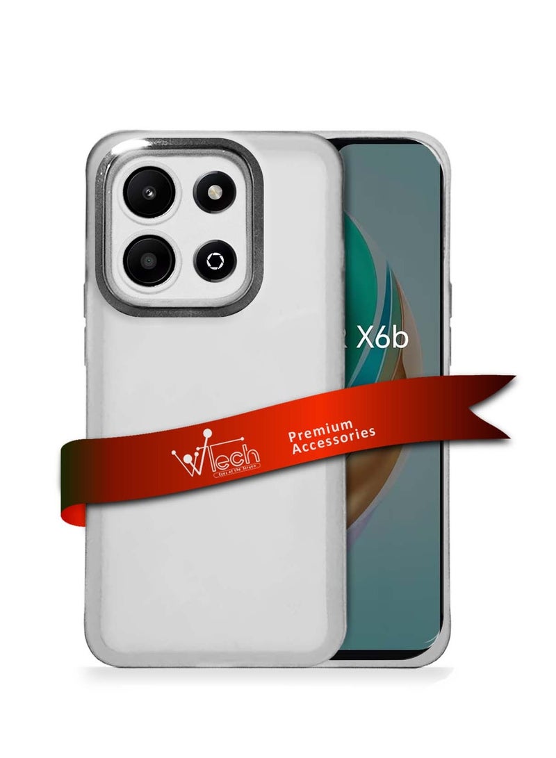 Wtech Honor X6b 4G 2024 Soft Transparent TPU Silicone Ultra Thin Phone Stylish Electroplated Camera Border Back Case Cover White - Image 1