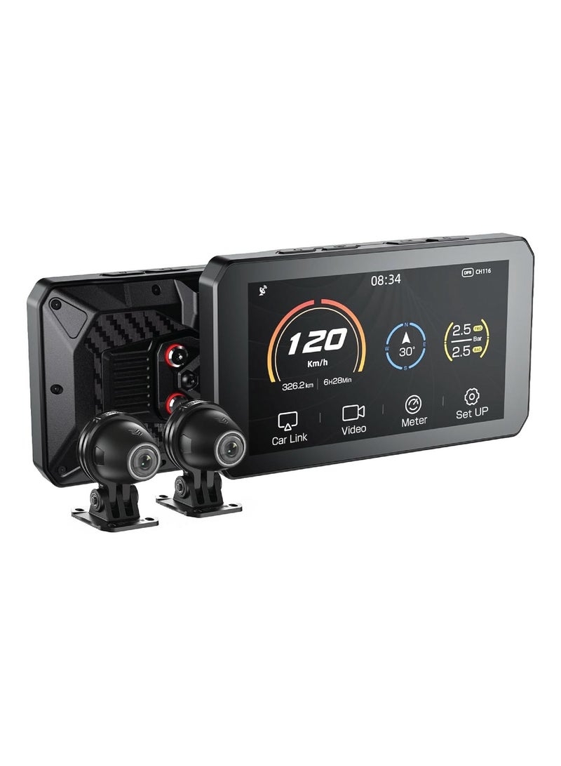 Chigee AIO-5 Lite: 5-inch waterproof motorcycle smart riding system, Bright display, Bluetooth 5.0, 5G Wi-Fi, STARVIS HDR 5" LCD, IP67, Radar Warning, Lane Assist, and Blind Spot Detection. - Image 1