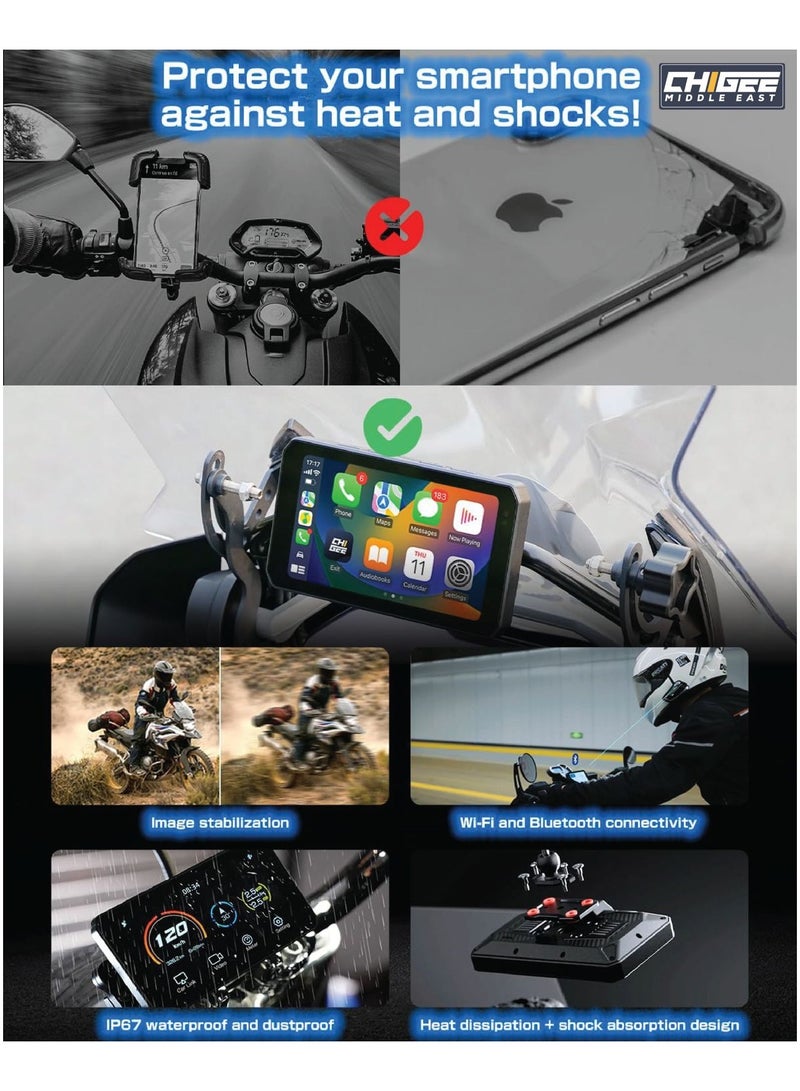 Chigee AIO-5 Lite: 5-inch waterproof motorcycle smart riding system, Bright display, Bluetooth 5.0, 5G Wi-Fi, STARVIS HDR 5" LCD, IP67, Radar Warning, Lane Assist, and Blind Spot Detection. - Image 5