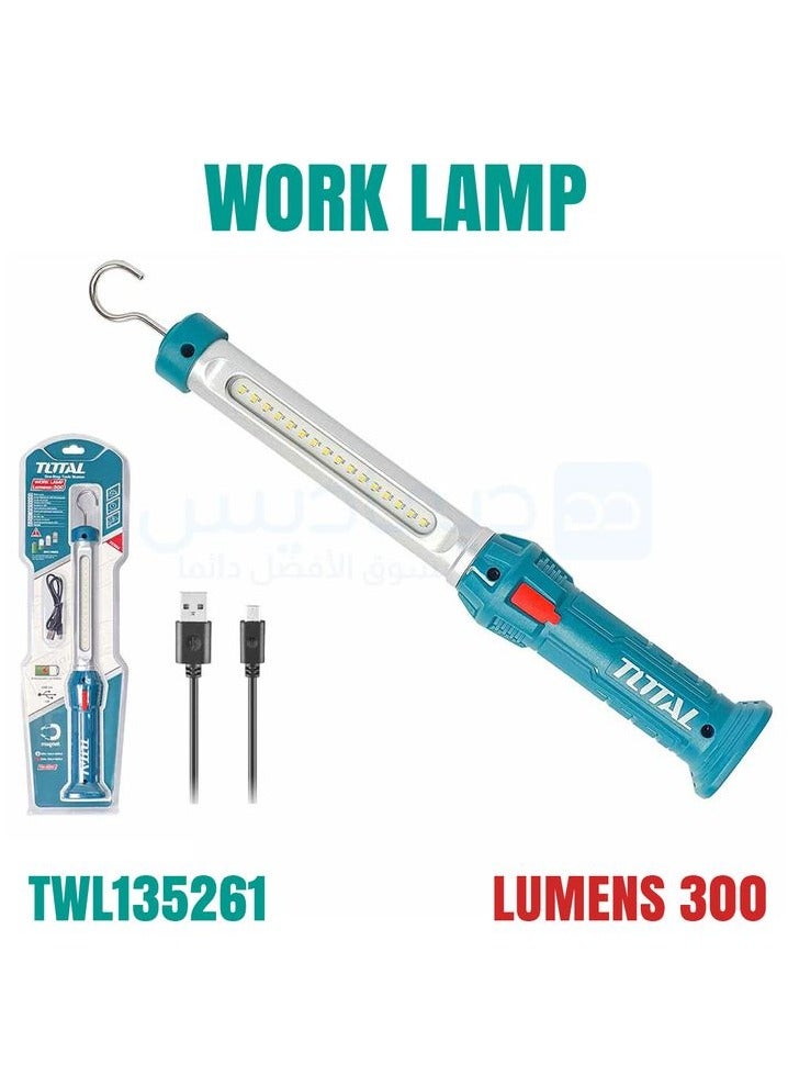 TOTAL TWLI35261 Work Lamp Emergency Light 300 Lumens Rechargeable Lion Battery 4-7 Hr Backup LED Emergency Flashlight Steel Hook Magnet Stand - Image 5