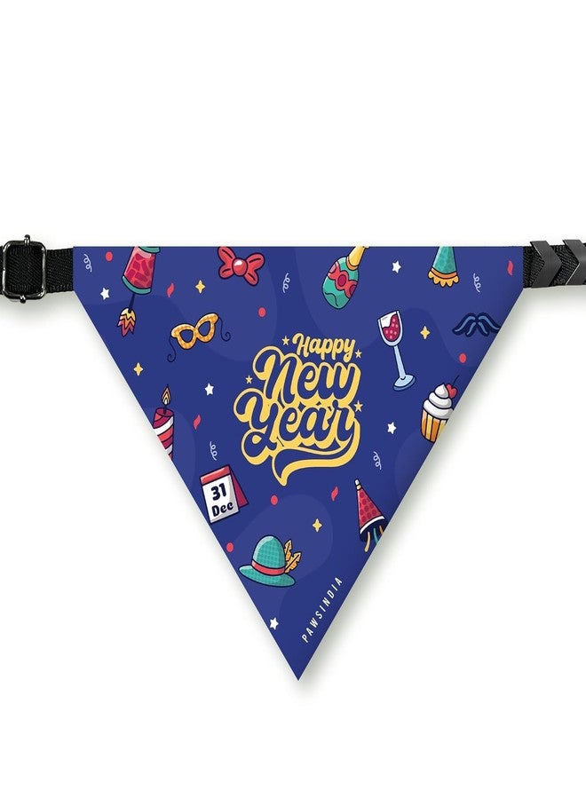 PawsIndia Dog Bandana with Collar Small Medium Large Dogs & Cats 100% Adjustable with Buckle Stretchable Fabric Happy New Year - Image 1